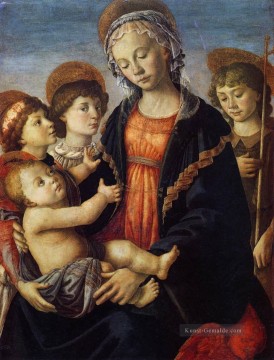  Engel Malerei - die Jungfrau und Kind mit zwei Engeln Sandro Botti